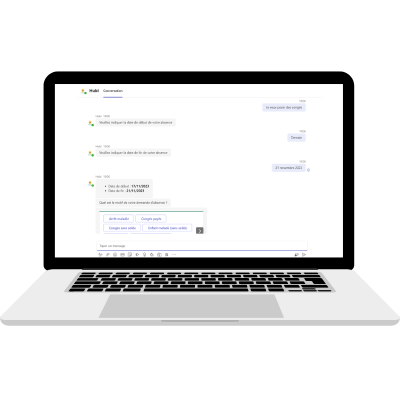 Use case demande de congés chatbot Hubi.ai