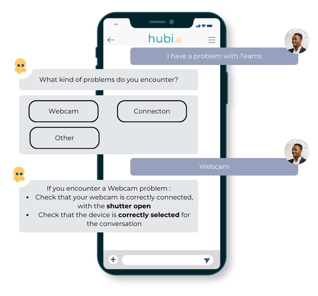 A chatbot qualifying an issue